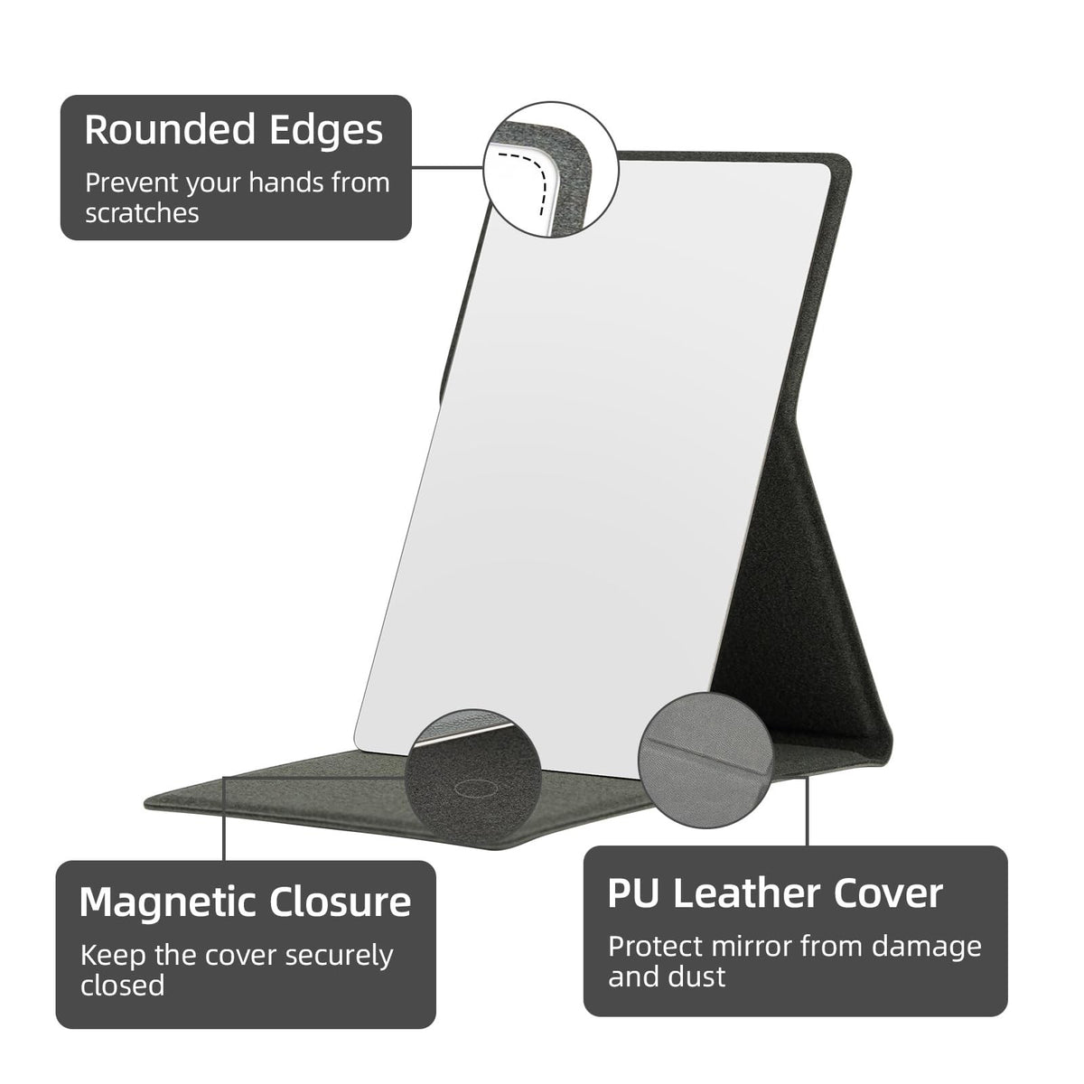 Shatterproof Stainless Steel Pocket Travel Mirror with Leather Cover