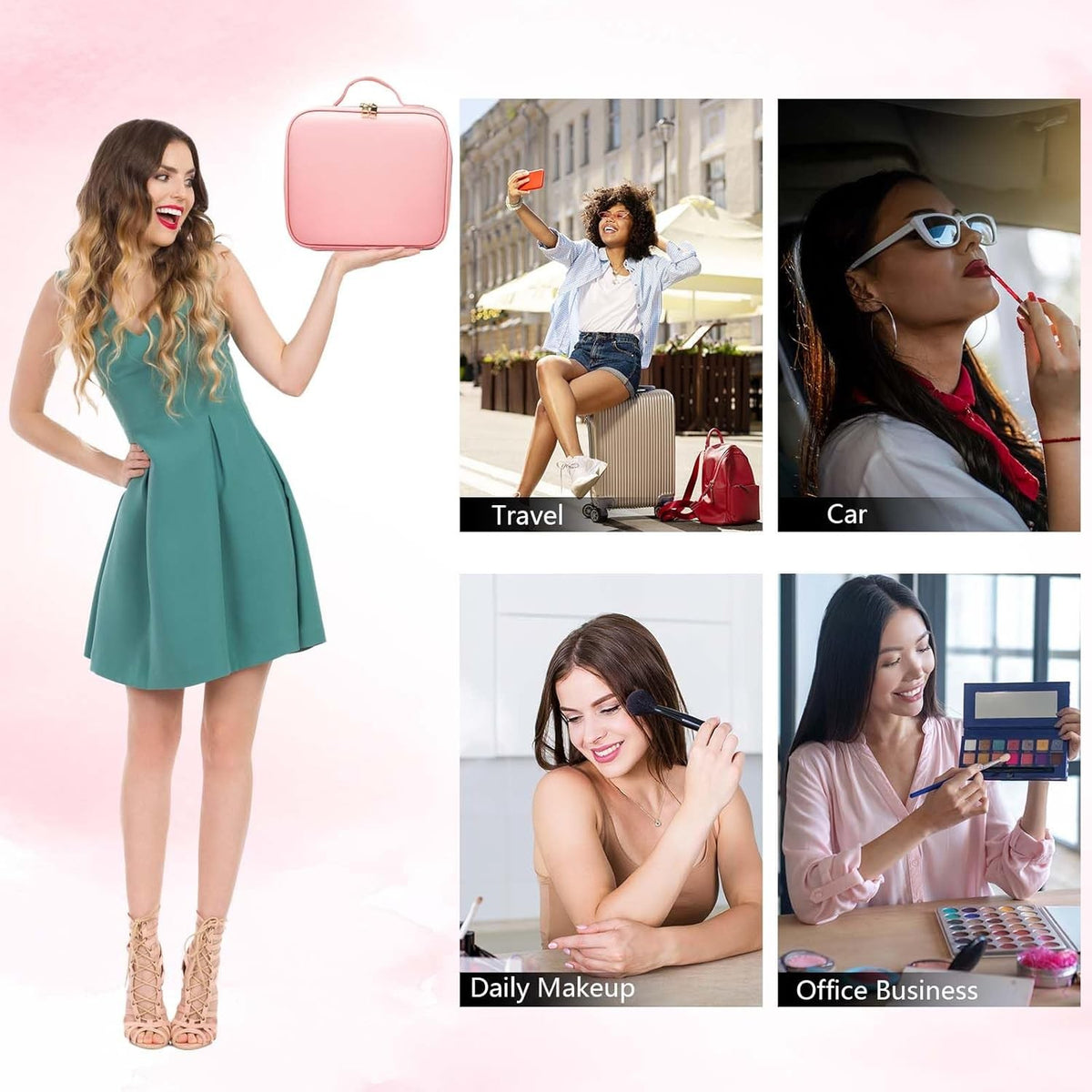Travel Makeup Bag with LED Mirror and Adjustable Dividers, Waterproof