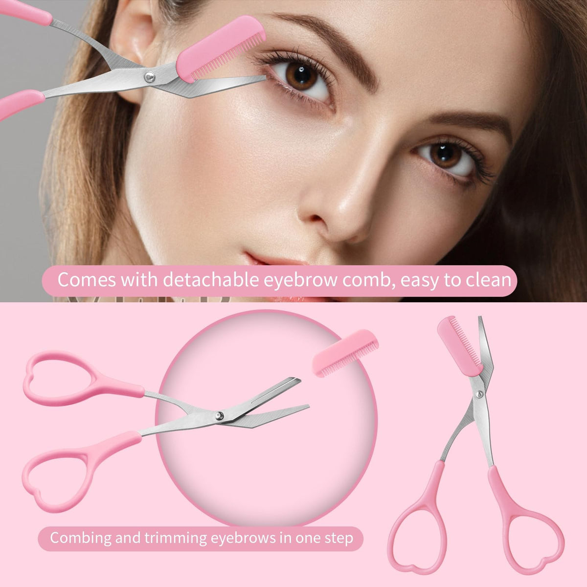 Eyebrow Trimmer with Razor and Comb Set - Non-Slip Stainless Steel