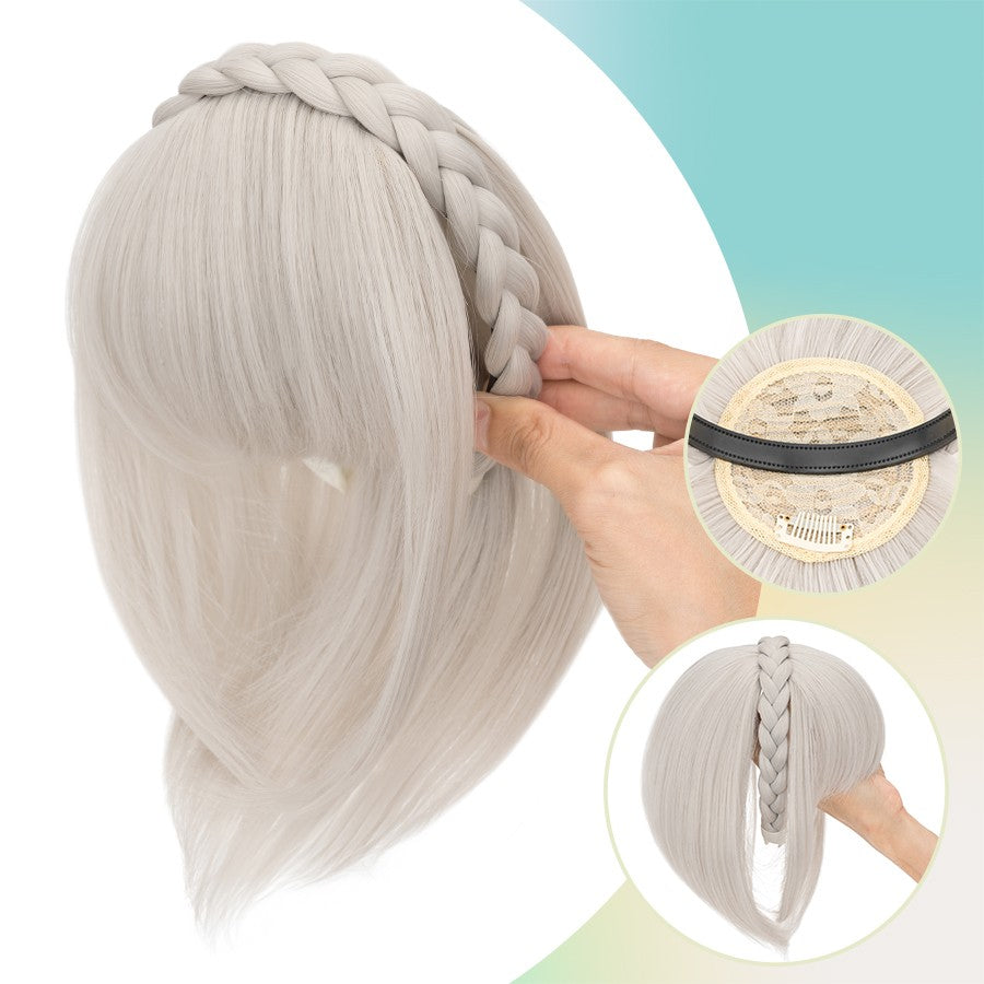 Women Braid Headband Topper with Bangs - Instant Hair Fringes & Hairbands