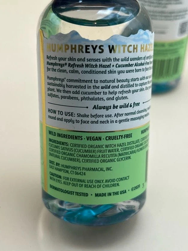 Humphreys Alcohol-Free Witch Hazel Toner with Cucumber 3.3 oz - Pack of 2