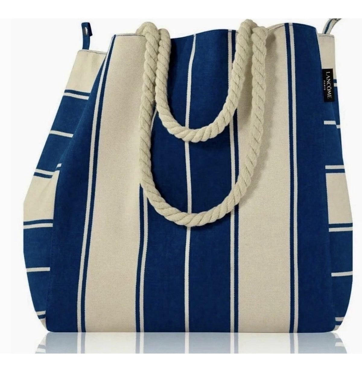 Large Nautical Canvas Tote Bag - Navy Blue & White Striped Shopping Purse