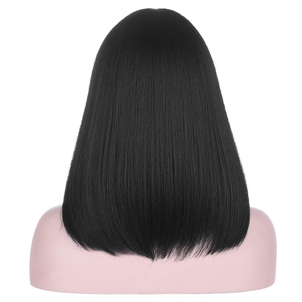 Black Bob Wigs with Bangs - Straight Blunt Cut Shoulder Length Short Wig for Women