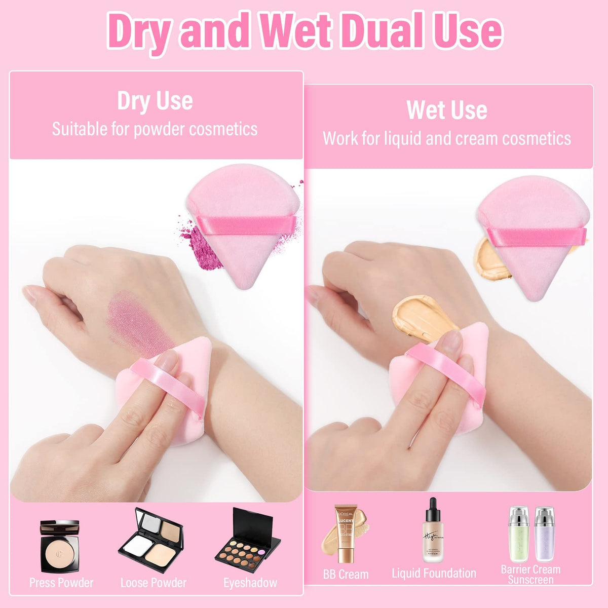 Triangle Makeup Powder Puffs Set - Soft Velour Face Applicators for Foundation & Loose Powder, 20 Pieces