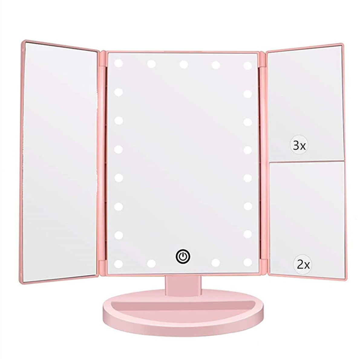 Tri-Fold Lighted Vanity Mirror with 3X/2X Magnification, 21 LEDs, Touch