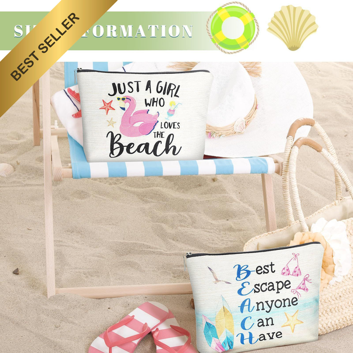 6-Piece Beach Makeup Bag Set Summer Travel Cosmetic Organizer