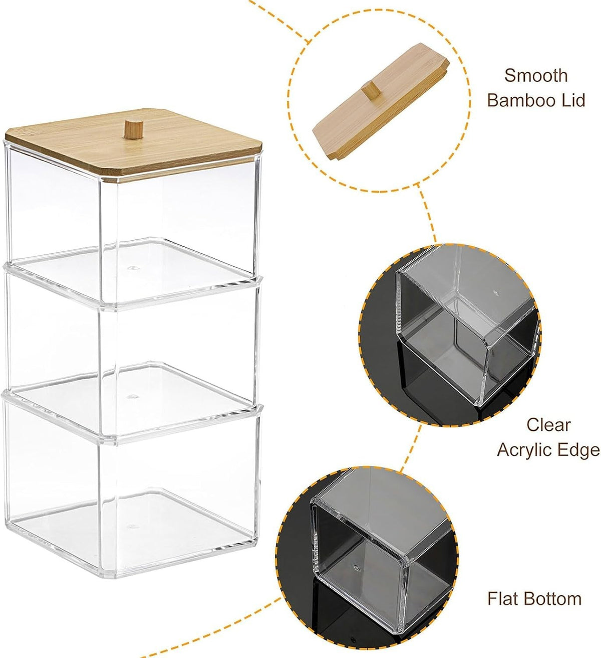 Clear Acrylic Cotton Swab Holder - 3-Tier Bathroom and Office Organizer