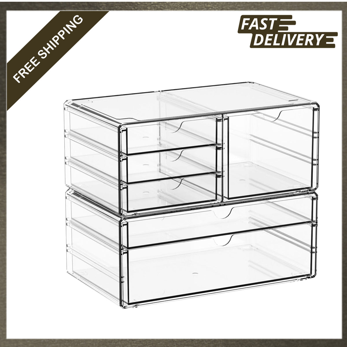 Stackable Acrylic Drawer Organizer Set - 6 Drawers for Vanity, Bathroom & Office