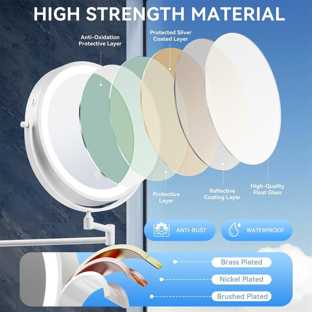 9-Inch Wall Mounted Lighted Makeup Mirror with 30X Magnification & LED Lighting