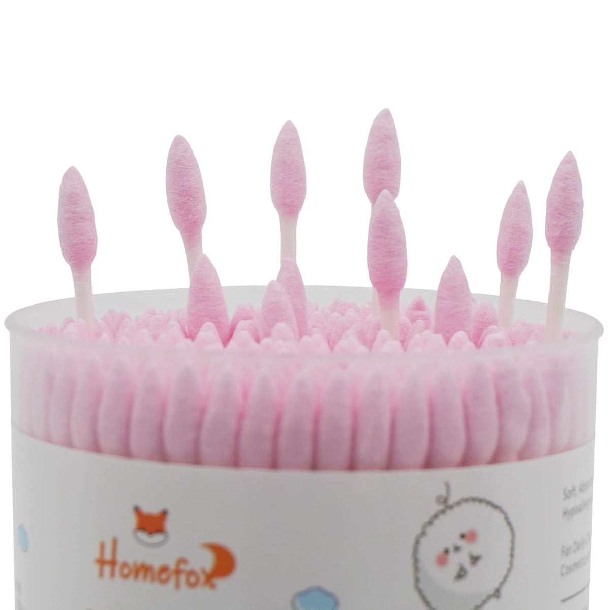 Organic Pink Cotton Swabs - 400 Count with Precision Pointed & Round Tips