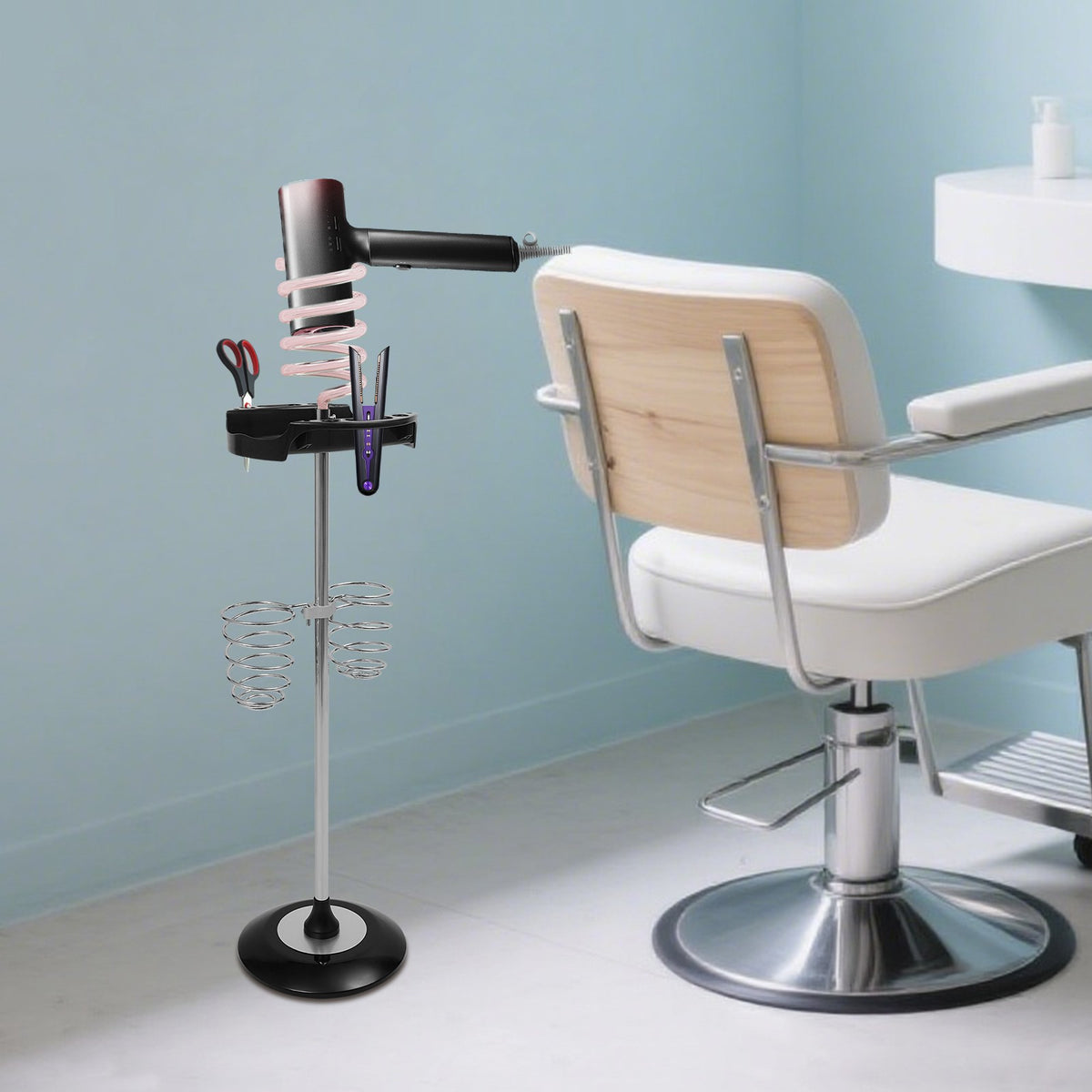 Hair Dryer Stand with Spiral Holders for Salon & Home Storage