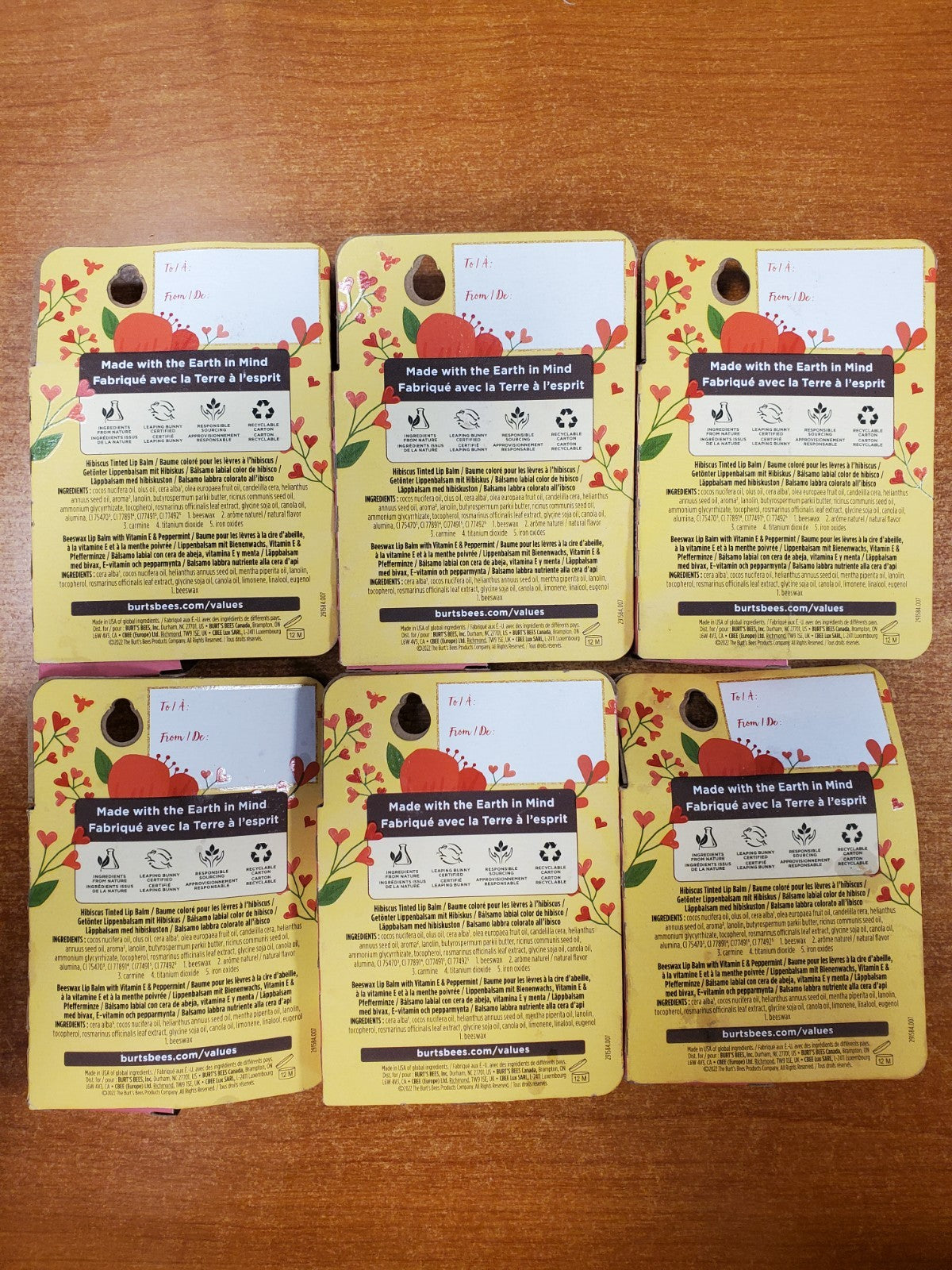 Set of 6 Lip Balm Gift Sets - Tinted Hibiscus & Beeswax Moisturizers