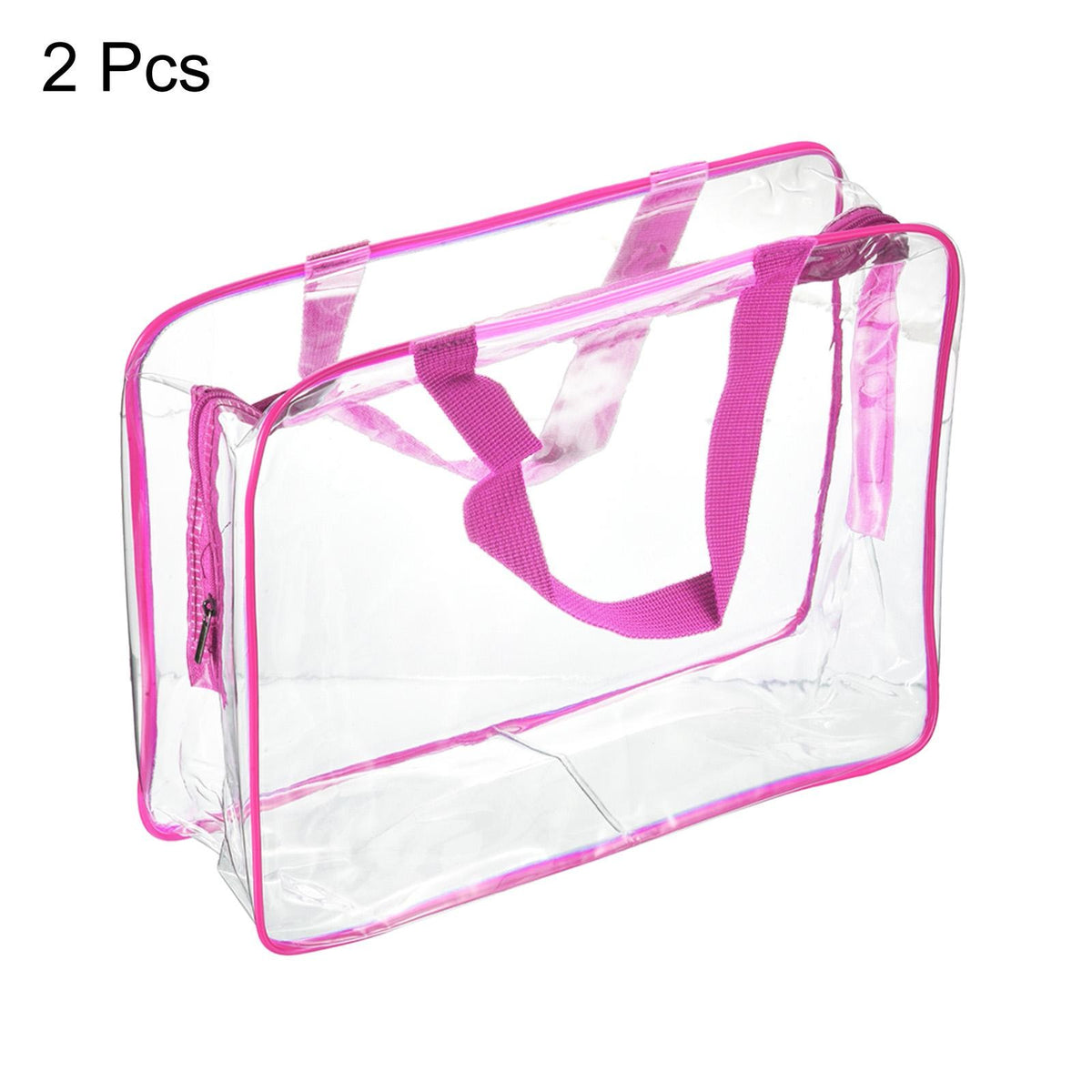 2Pcs L Size Clear PVC Toiletry Bag with Zipper Handle – Rose Red