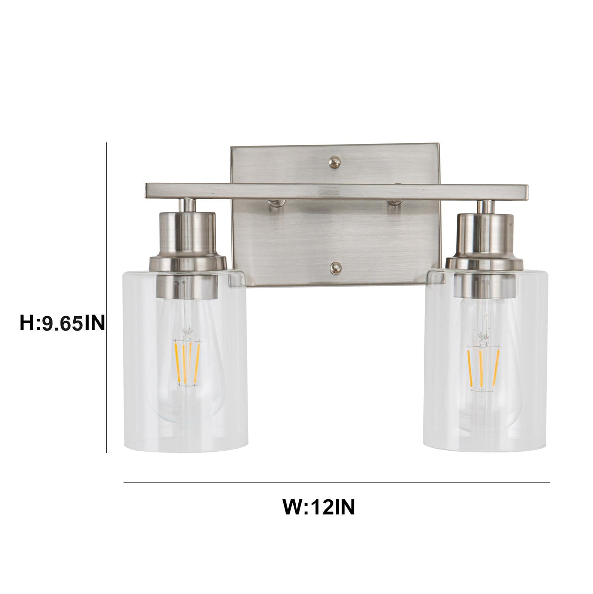 Brushed Nickel Bathroom Vanity Light Fixture with 2 Clear Glass Shades