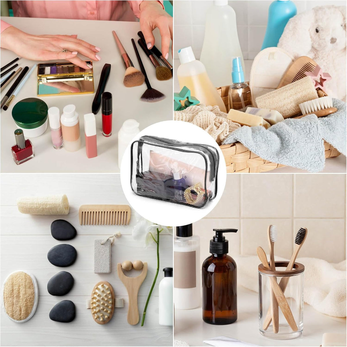 10 Pcs Clear Travel Cosmetic Bags Waterproof Makeup Organizer Small Toiletry Bags