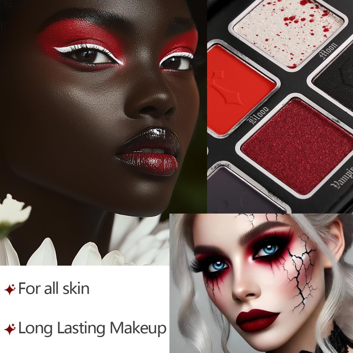 Goth Eyeshadow Palette Vampire Blood Red & Black Smoky Makeup