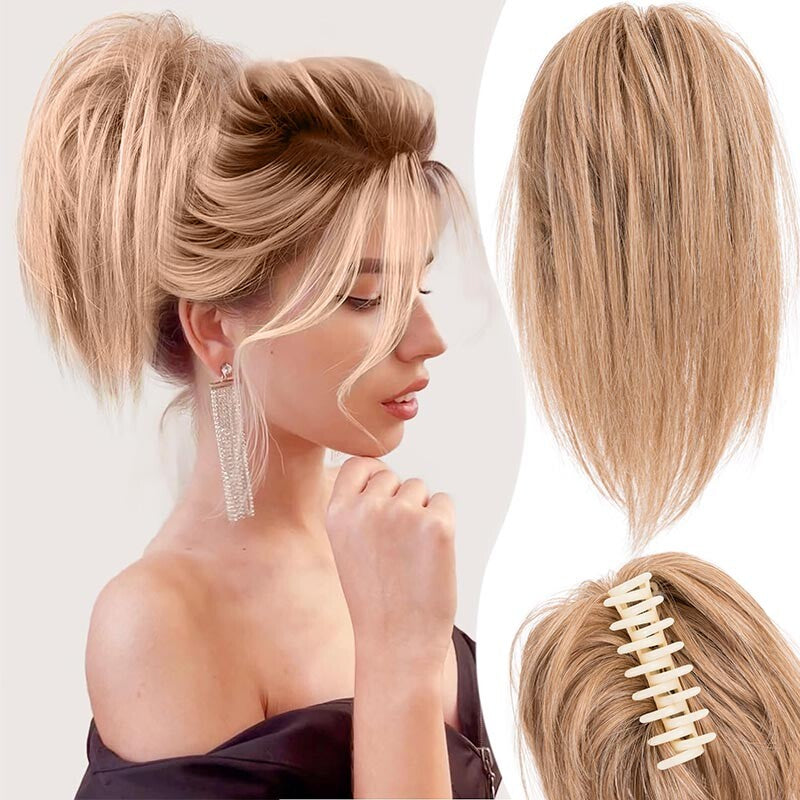 Natural Clip-On Messy Bun Hair Piece Claw Clip Hair Extension for Weddings