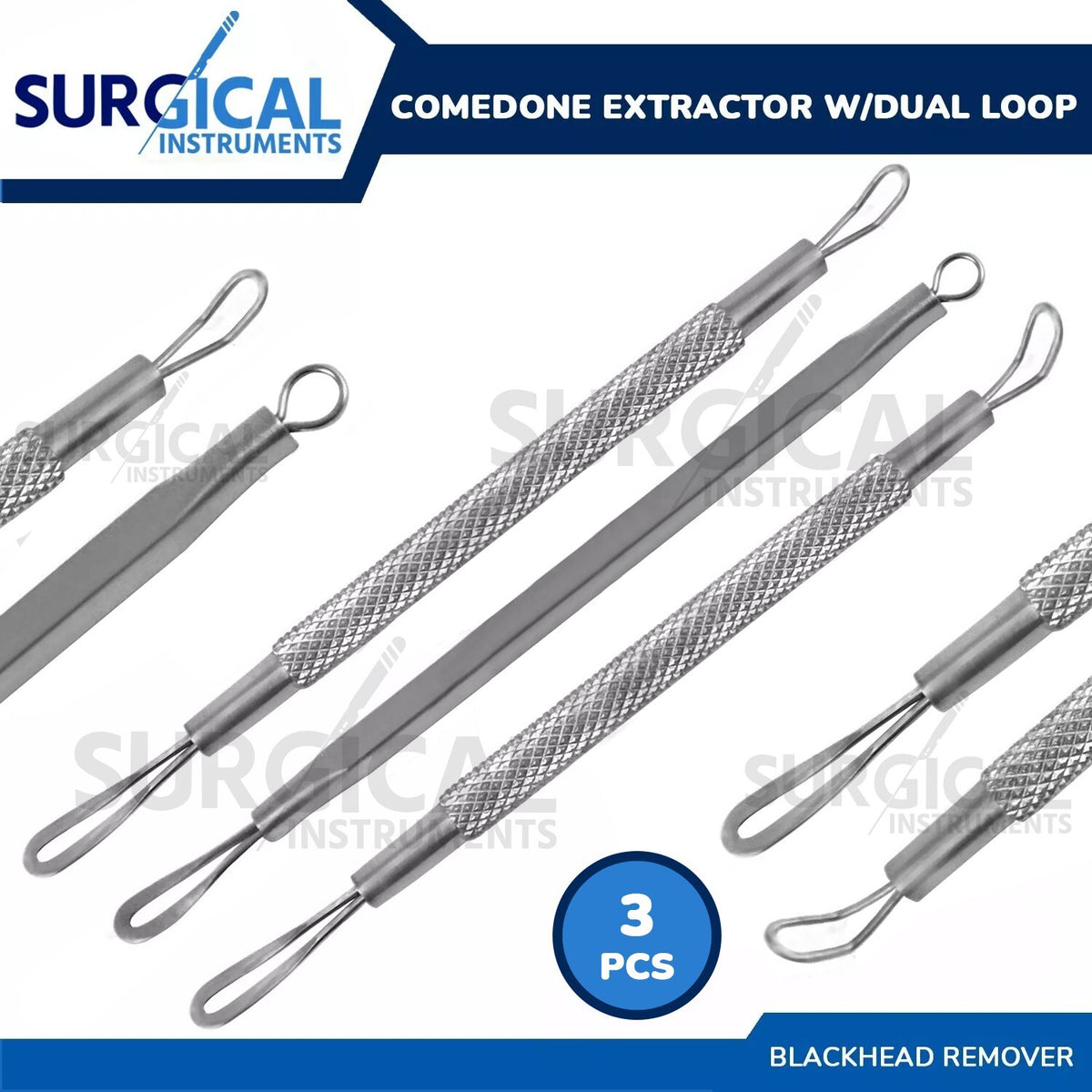 Comedone Extractor Blackhead Remover Acne Blemish Tool Kit - 3 Pcs Stainless Steel Set
