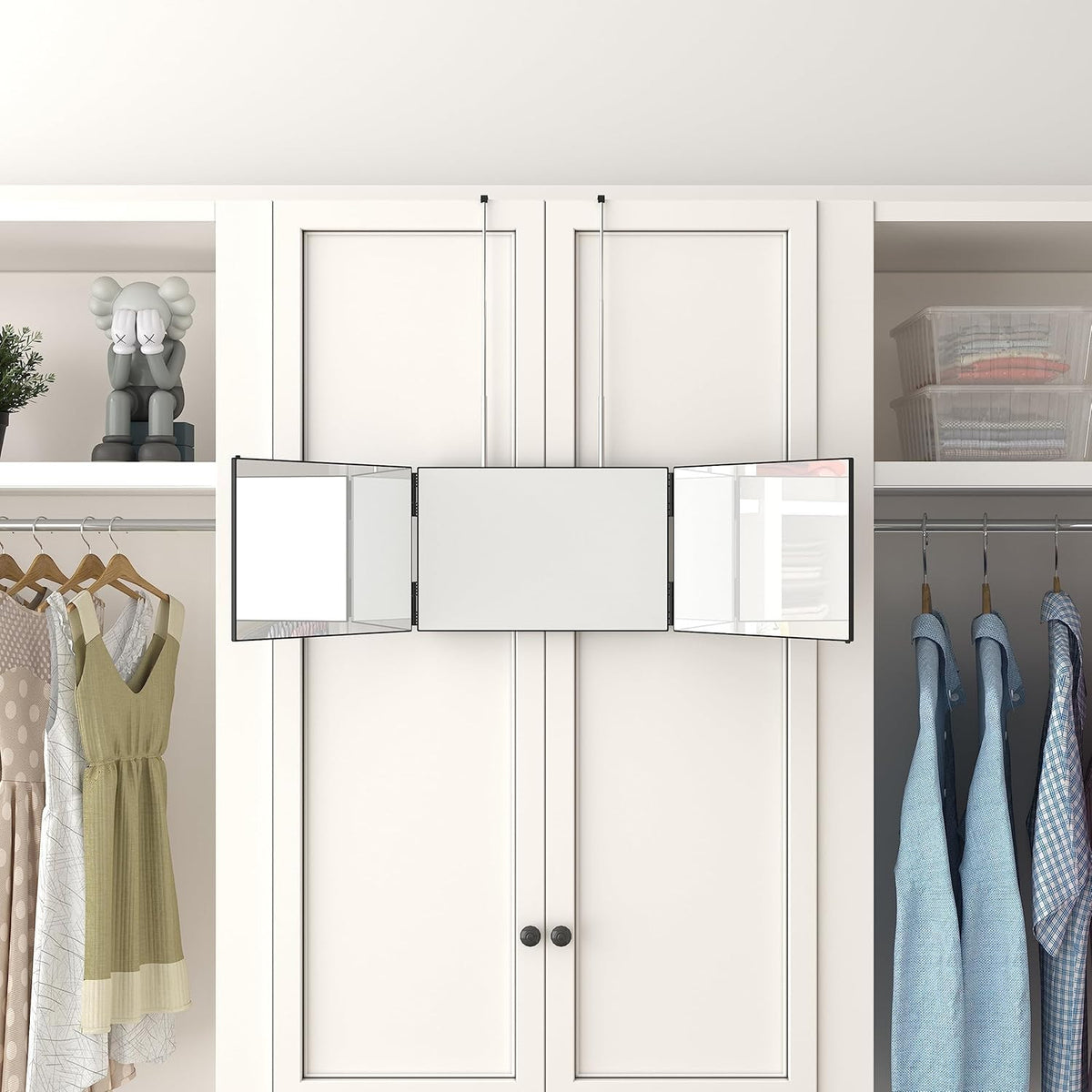 3-Way Full Body Mirror with 360° View, Adjustable Height for Haircut & Makeup