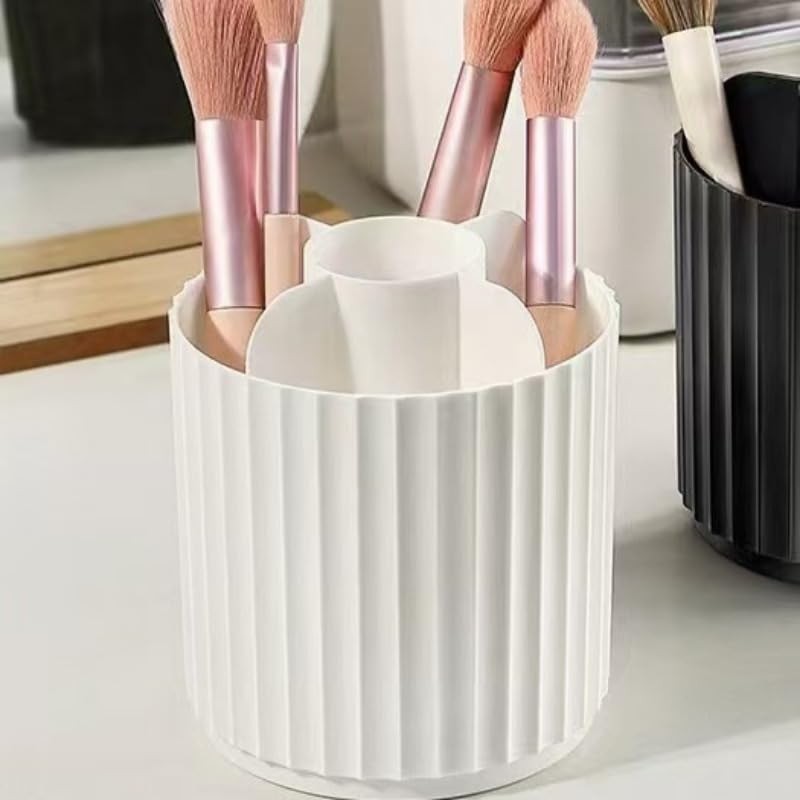Rotating Makeup Brush Organizer with Lid - 360° Spin Storage
