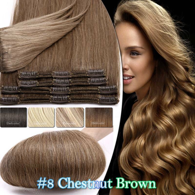 Thick Double Weft Clip-In Human Hair Extensions - Full Head Set