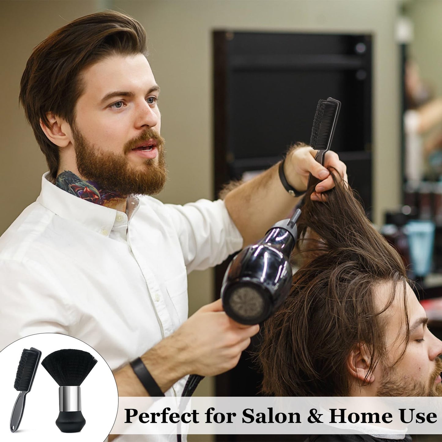 Professional Barber Brush and Neck Duster Set - 2 Piece Black Salon Tools