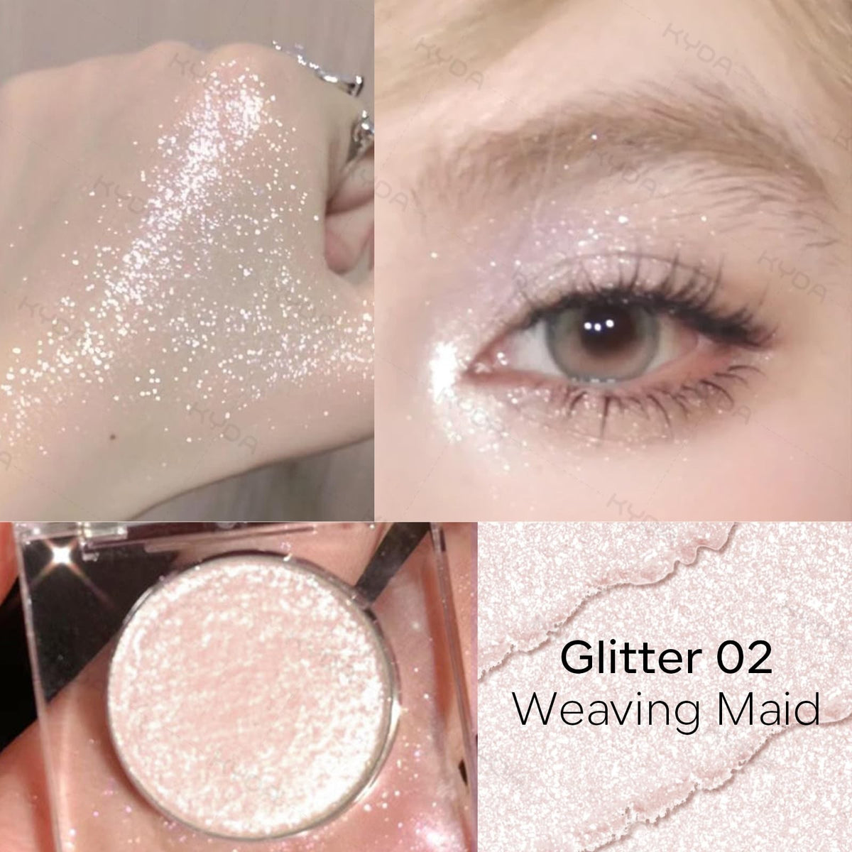 Glitter Eyeshadow - Pale Champagne Silver, Long-Lasting Blendable Makeup