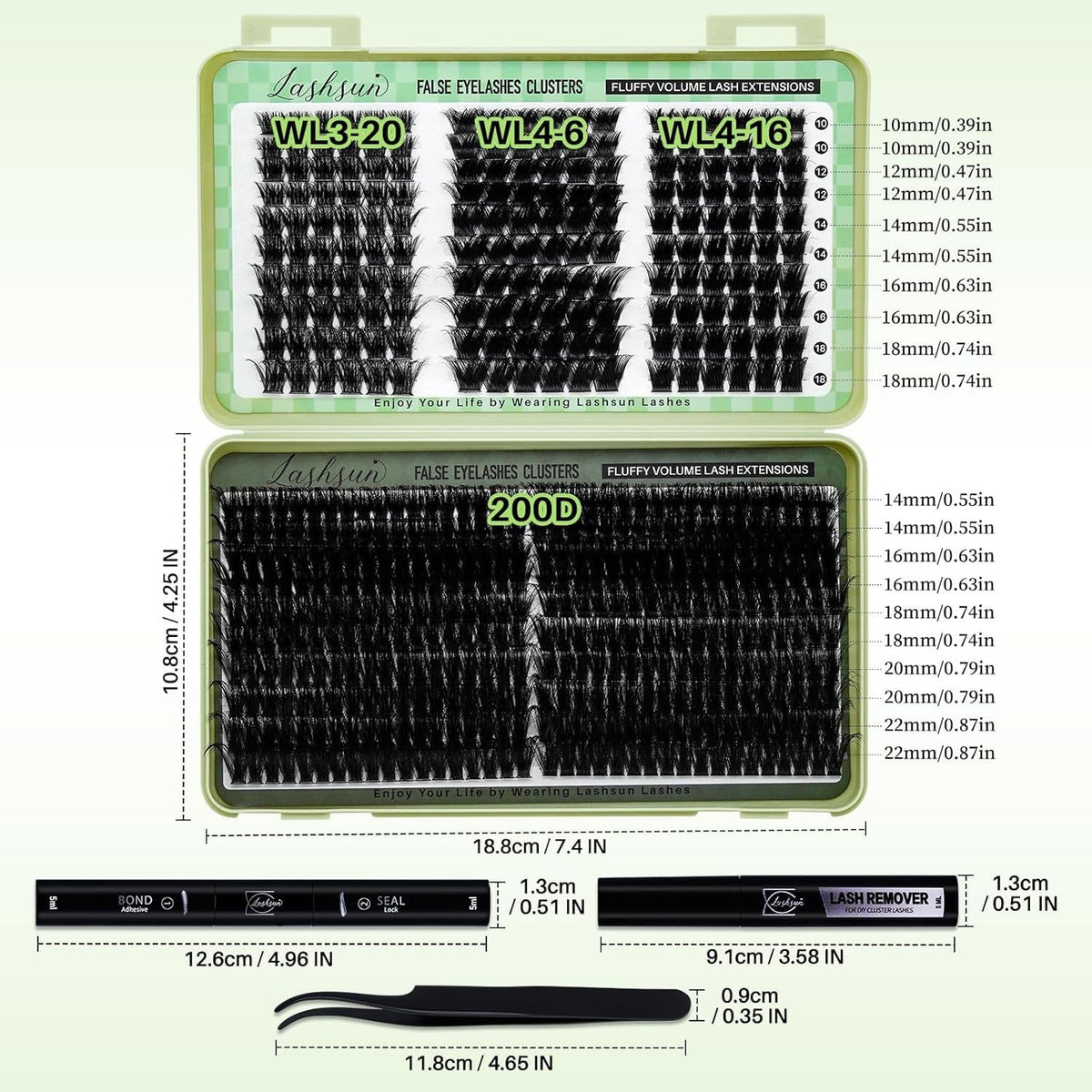 Lash Clusters Kit 540pcs D Curl False Eyelash Extensions with Bond & Tweezers