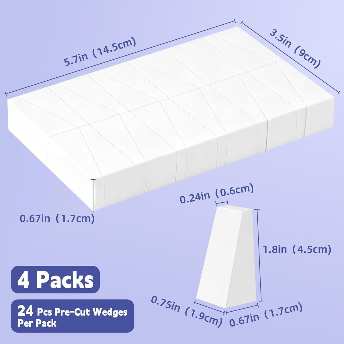 White Makeup Sponges Set - Small Triangular Latex-Free Cosmetic Wedges (96 Pieces)