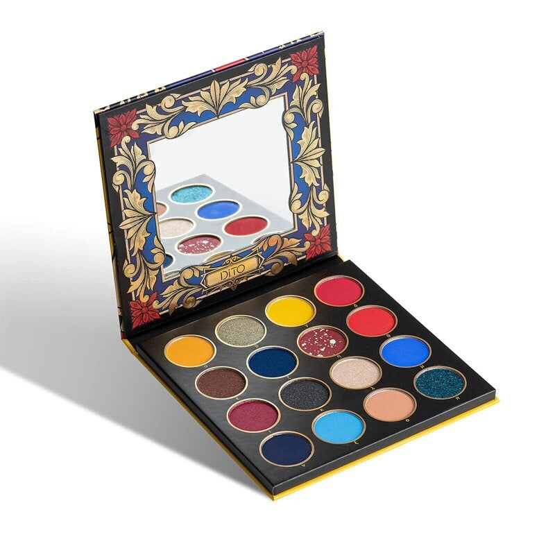 16-Color Highly Pigmented Eyeshadow Palette with Mirror - Matte, Shimmer & Glitter Shades