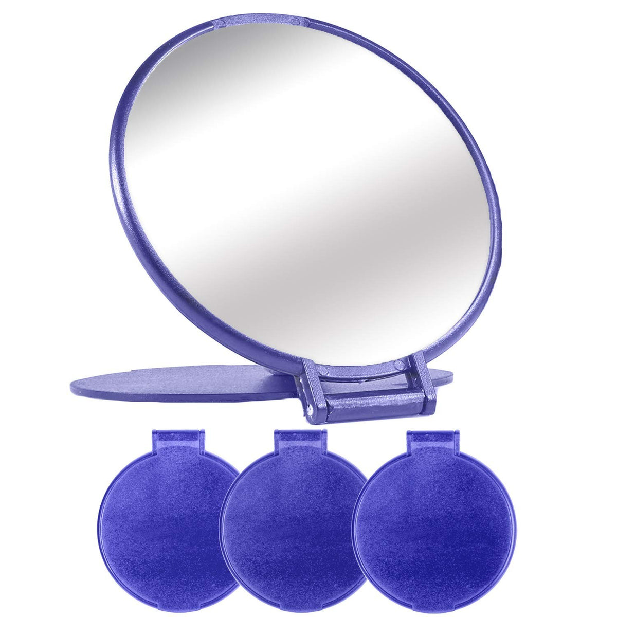 Compact Round Makeup Mirror Set of 3 for Purse, Travel, Blue