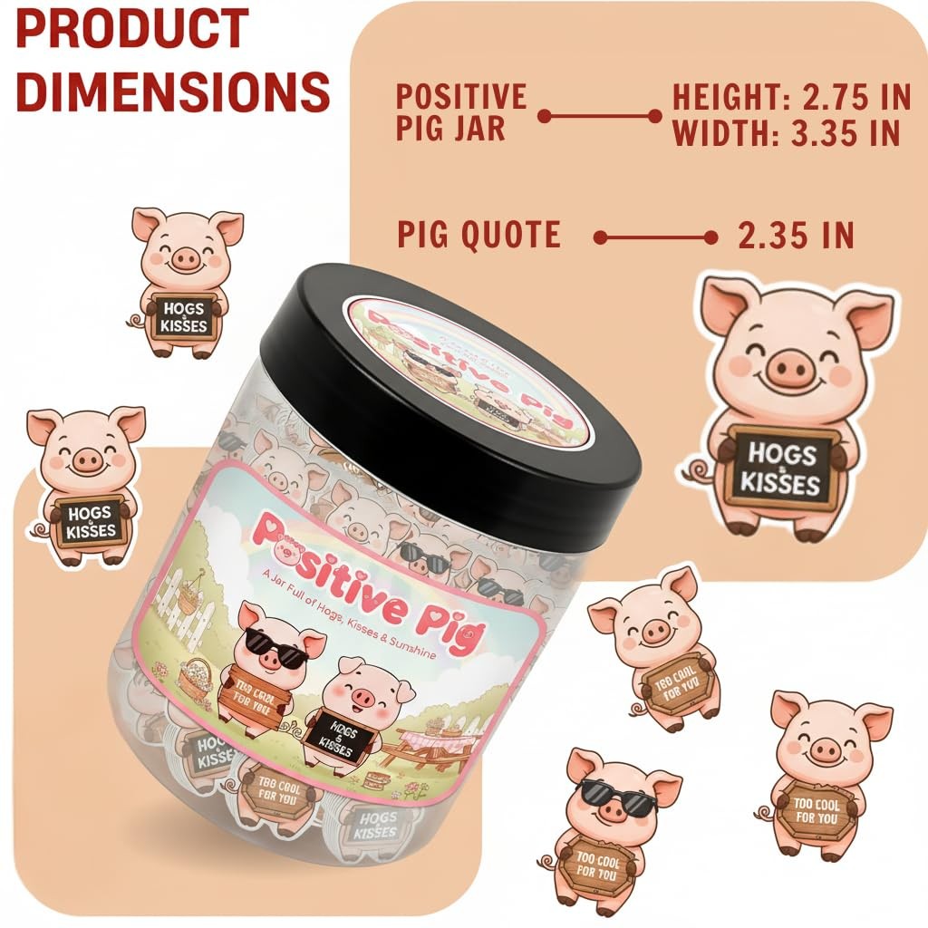 Positive Pig Jar with 60 Affirmation Cards - Pink Support Gift for Kids & Adults