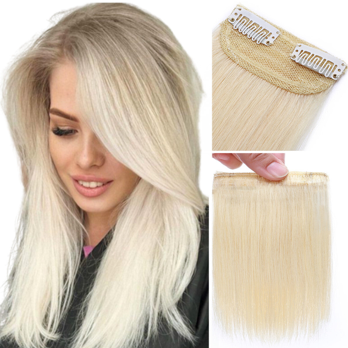 Clip-In Hair Extensions 100% Real Human Hair Fluffy Remy Hair Topper Set