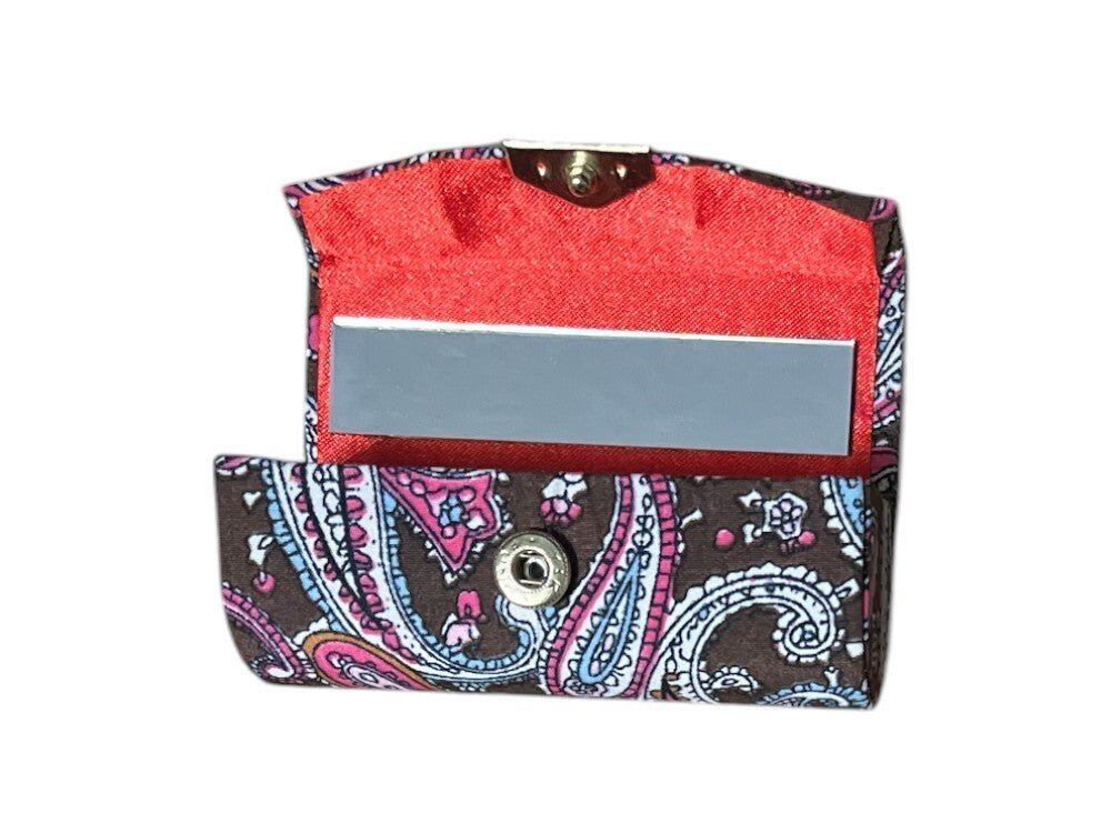 Brown Paisley Lipstick Case with Mirror - Compact Cosmetic Holder