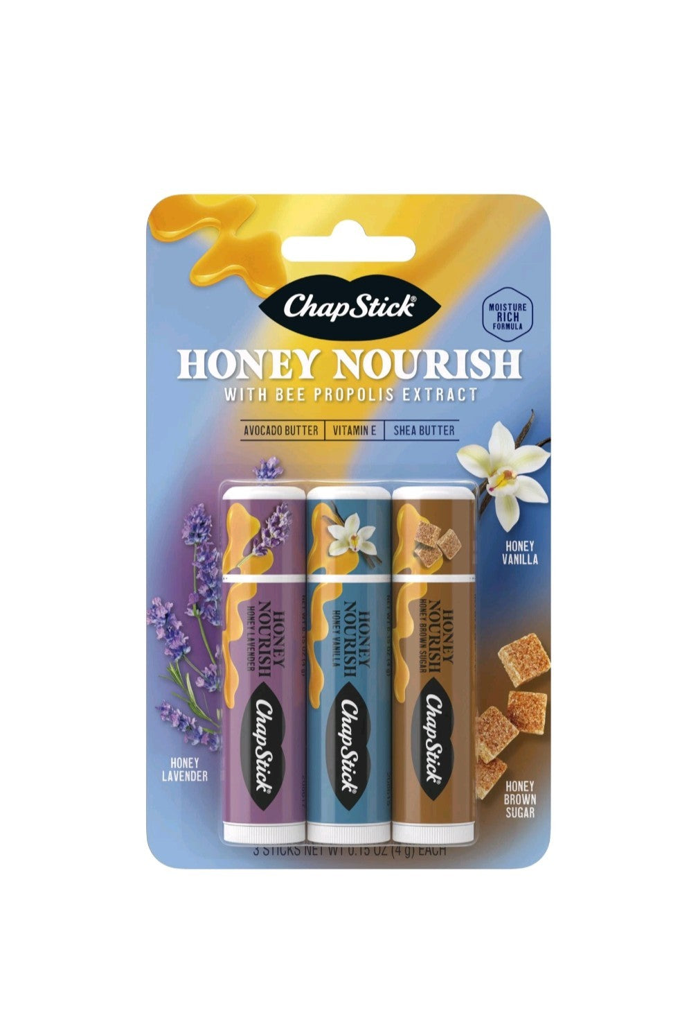 ChapStick Honey Nourish Lip Balm Variety Pack - Honey Lavender Vanilla Brown Sugar