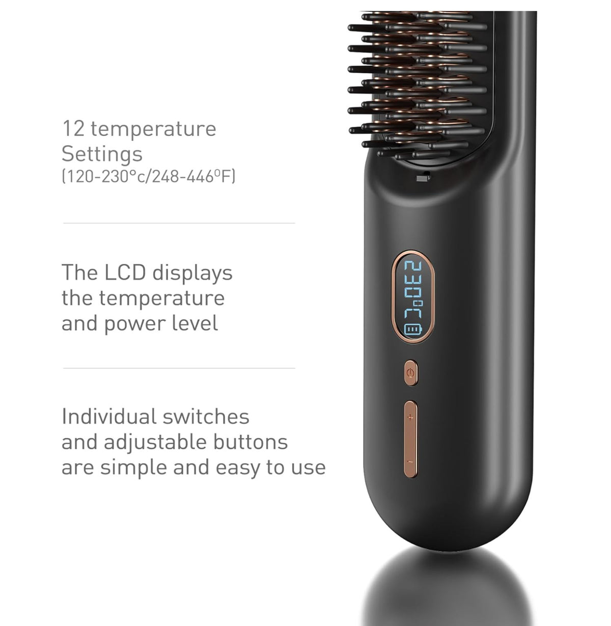 Cordless Hair Straightening Brush with Negative Ions & Ceramic Coating