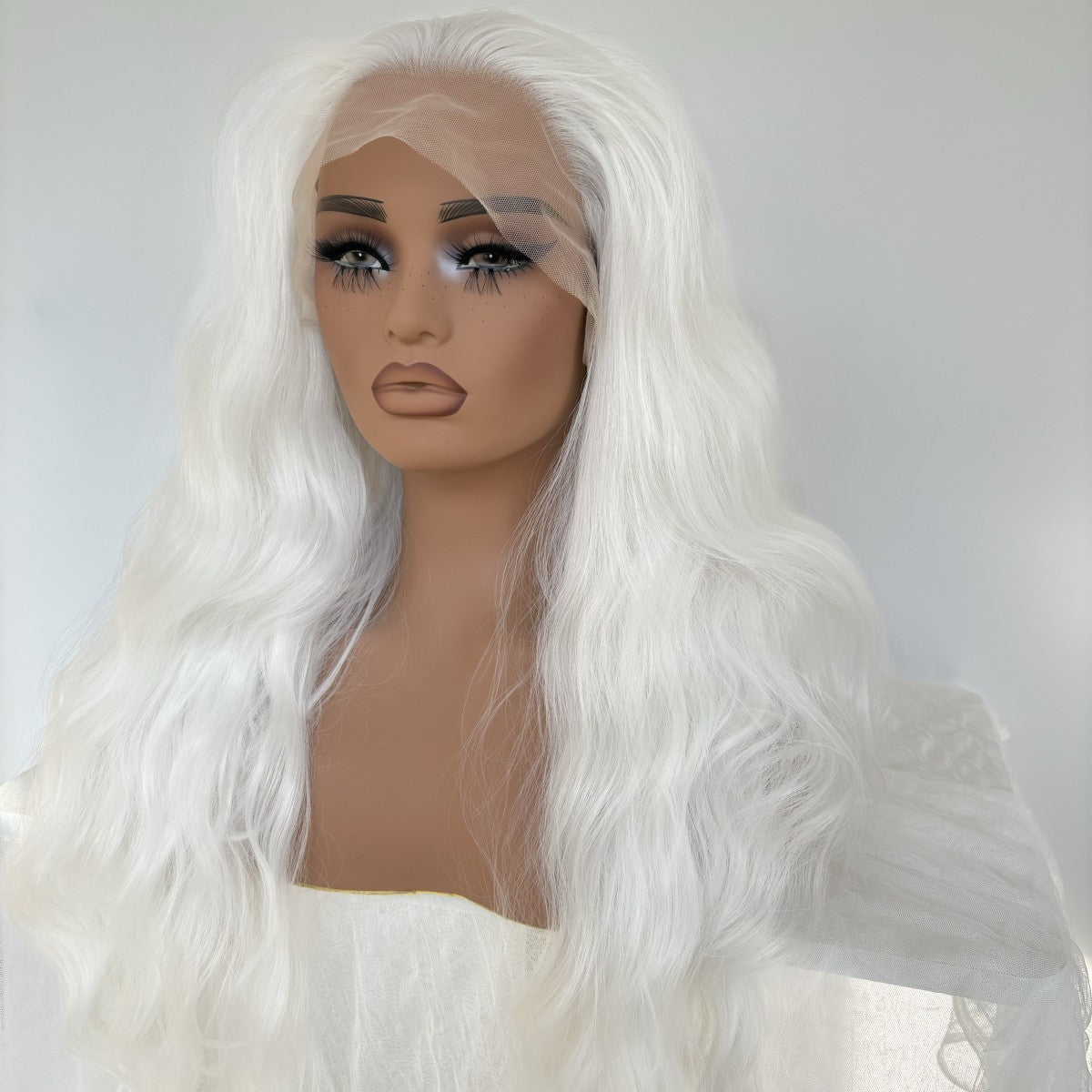 Long Wavy Lace Front Wig - Heat Resistant Synthetic Hair, Layered White Style