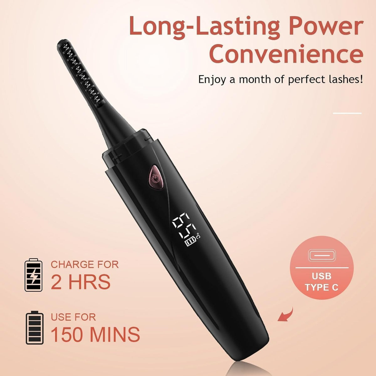 LED Heated Eyelash Curler with LED Display, Fast Heating & Auto Off
