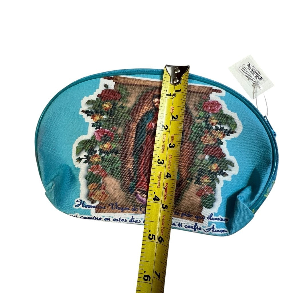 Turquoise Virgen de Guadalupe Makeup Bag with Zipper Travel Case 8x6 Inches