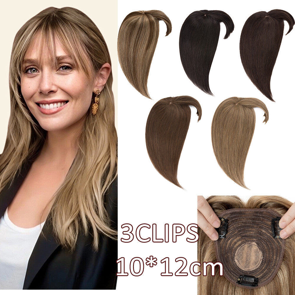 Remy Human Hair Topper with Bangs - Clip-In Hairpiece for Thinning Hair