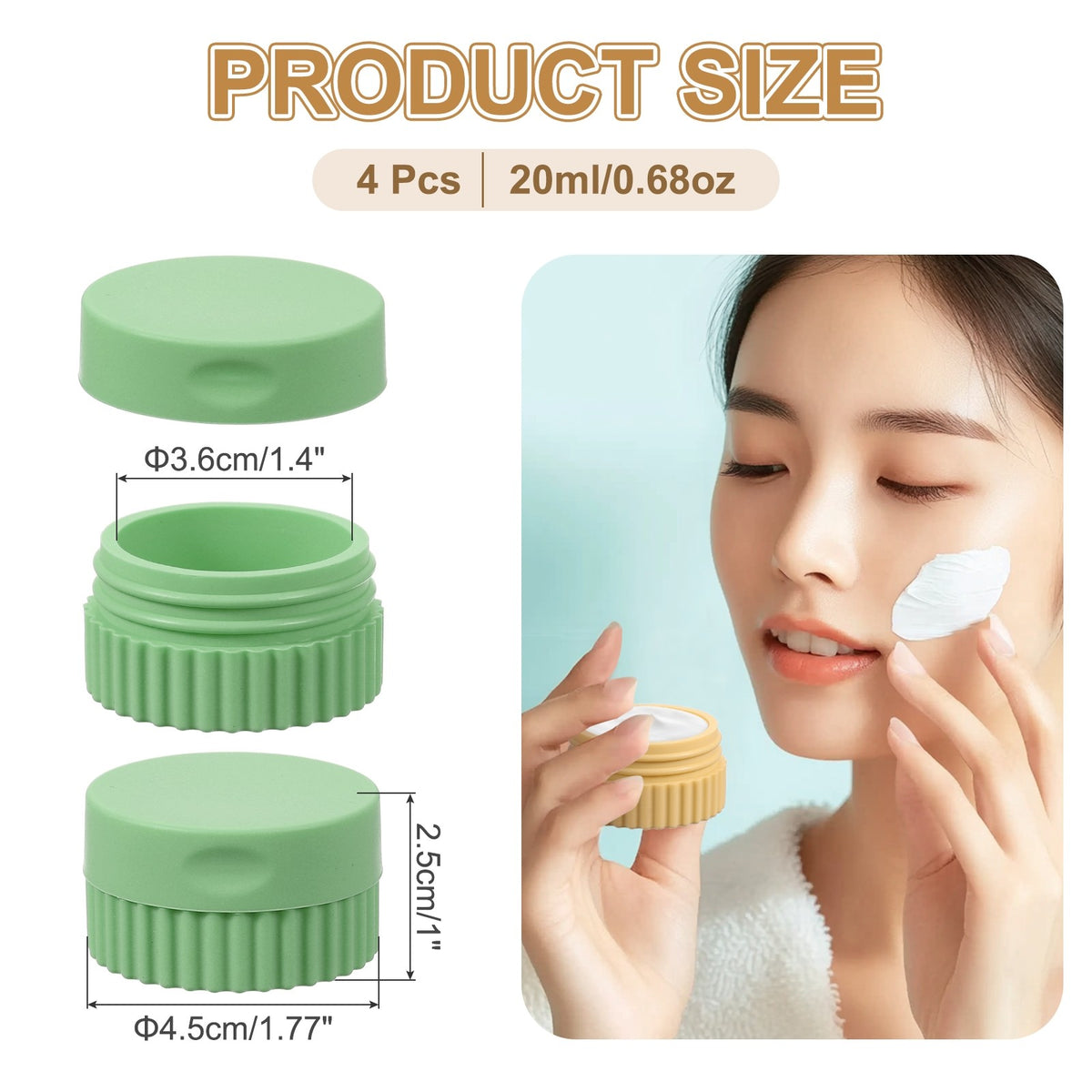 Silicone Travel Cream Jars Set - 4pcs Grass Green, Leak-Proof, 20ml