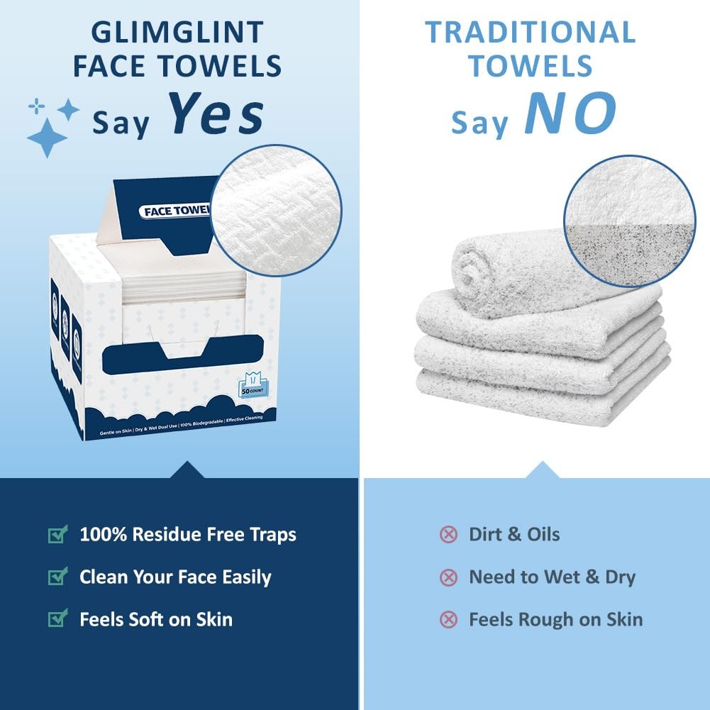 Disposable Face Towels Pack of 200 - Soft Makeup Remover Wipes for Sensitive Skin