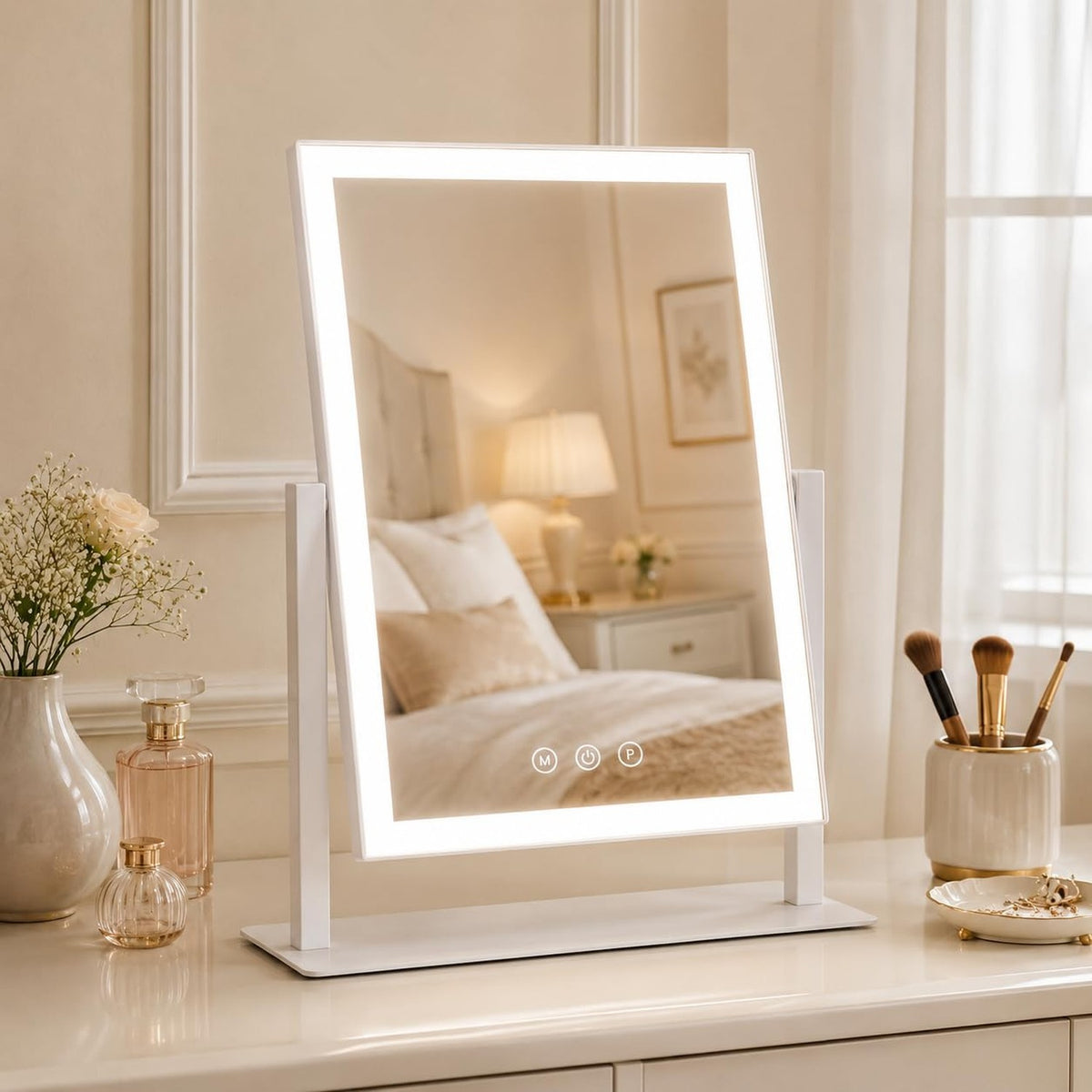 Vanity Makeup Mirror with Lights - 16x13 inch, 3 Color Modes, 360° Rotation