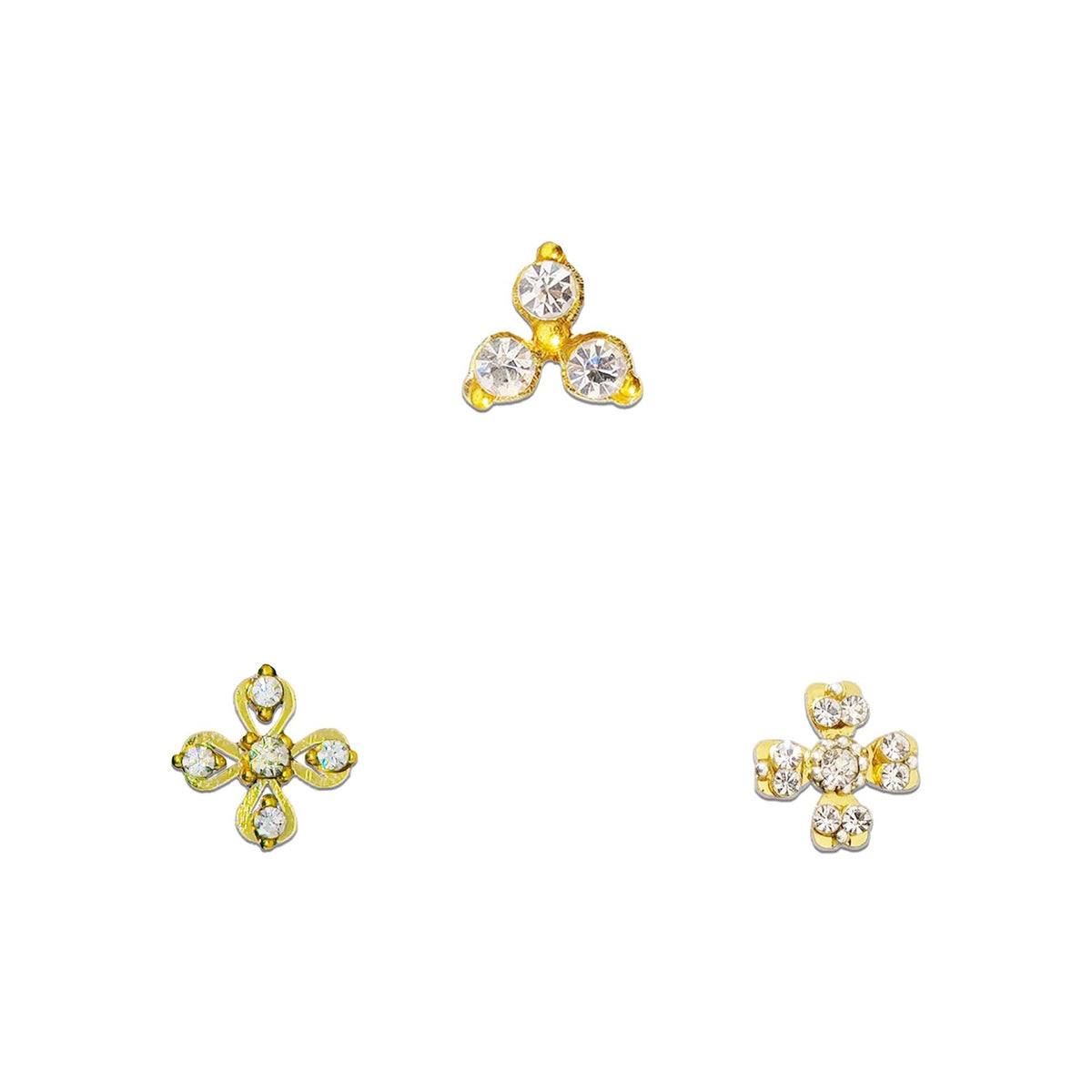 Reusable Golden Crystal Nose Bindis Trio - Non-Piercing Stick-On Nose Studs