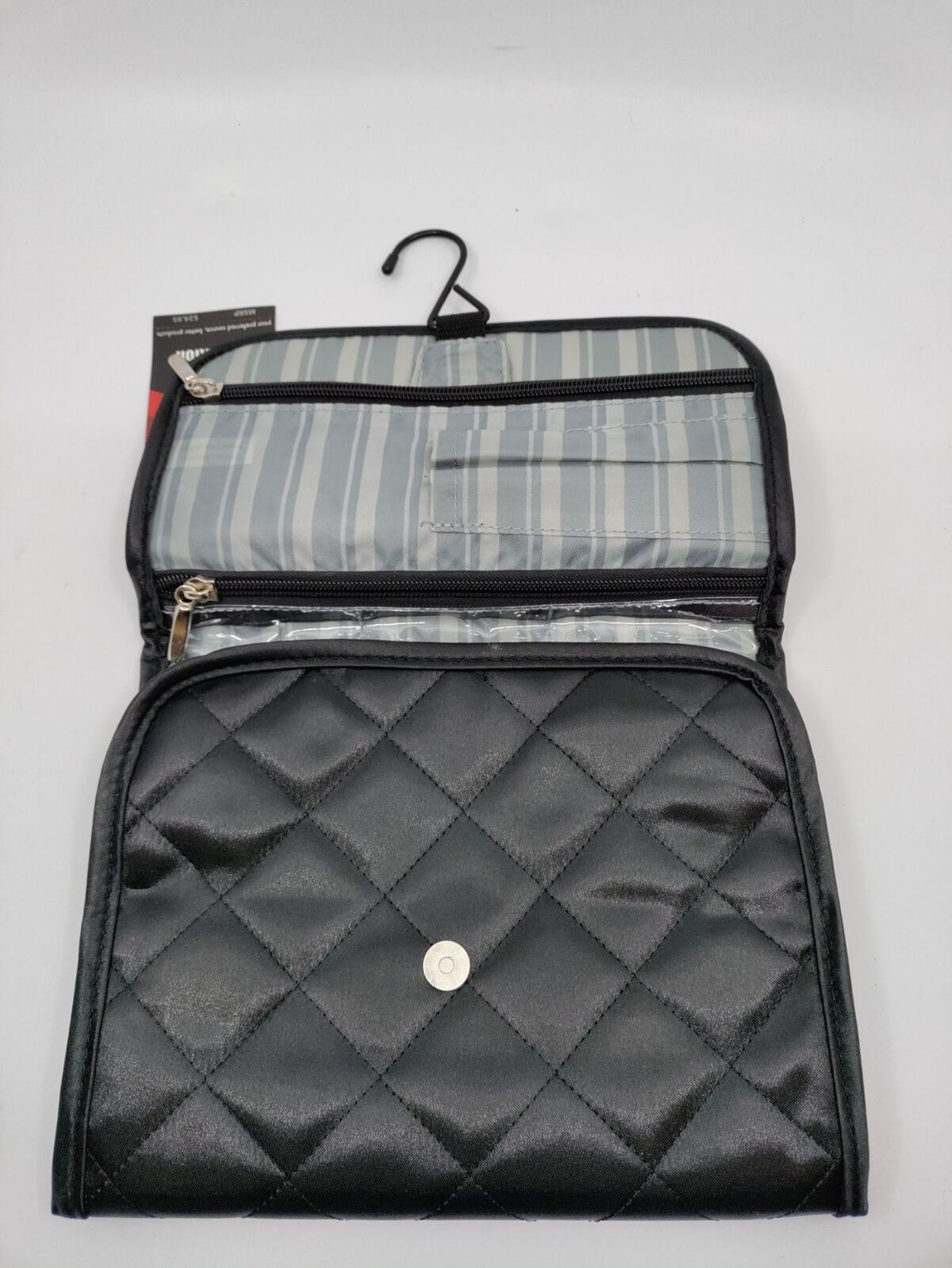 Travel Cosmetic Bag with 6 Clear Pockets and Hanging Hook - Black