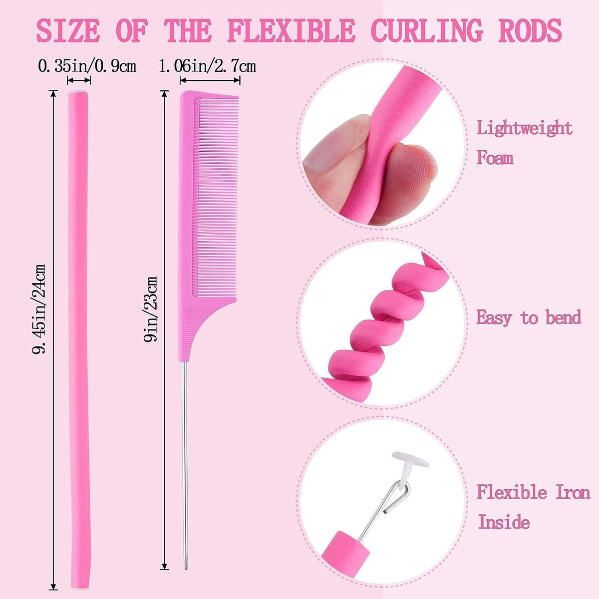 Heatless Flexi Rod Set with Steel Comb for Effortless Curls - 30 Pieces
