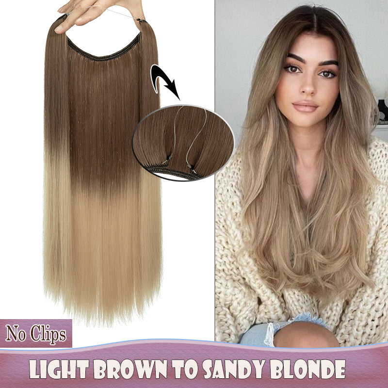 Invisible Wire Clip-In Hair Extensions with Clips & Replacement Wires - Natural & Wavy, 20/24 Inch