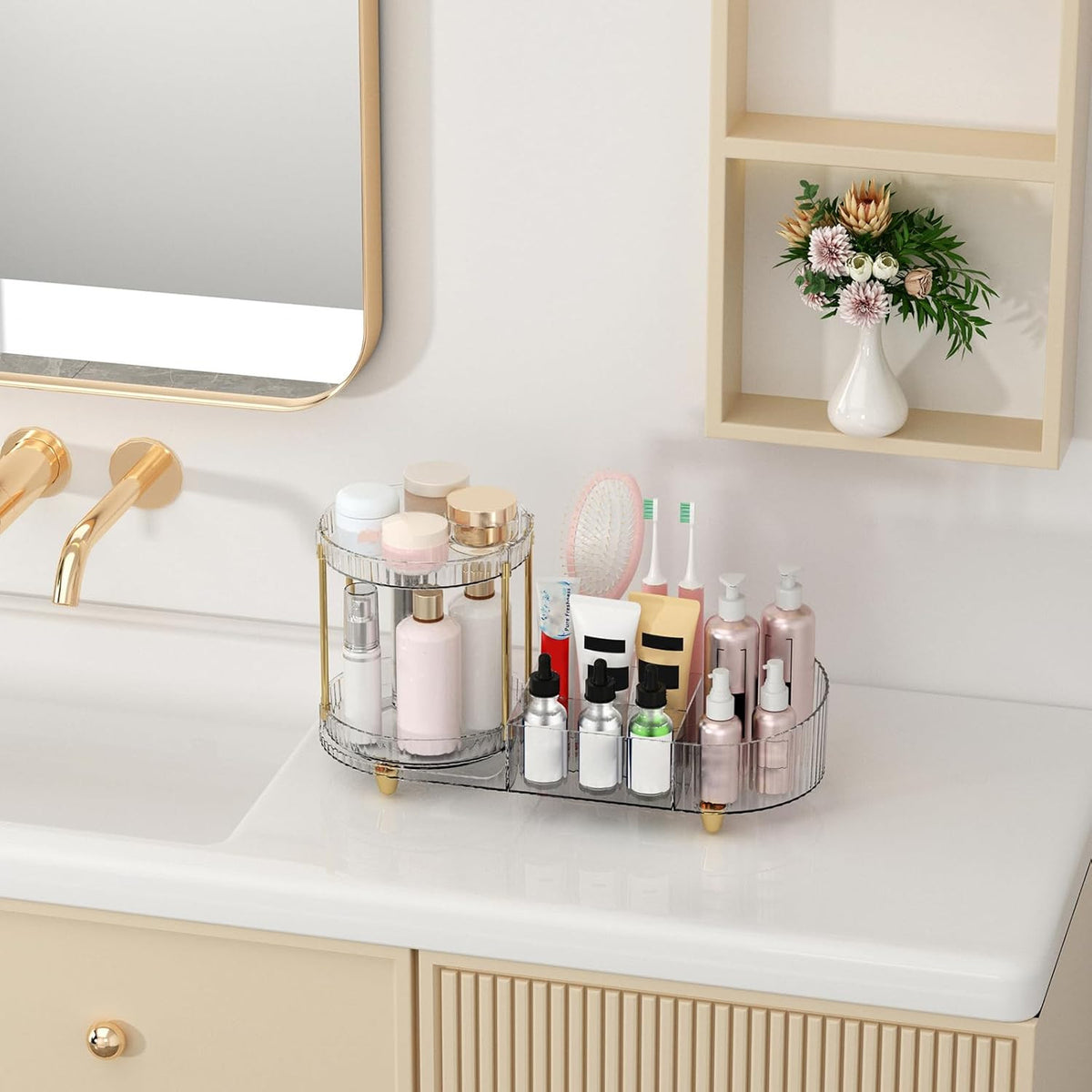 Rotating Makeup Organizer with 5 Compartments for Vanity and Countertop