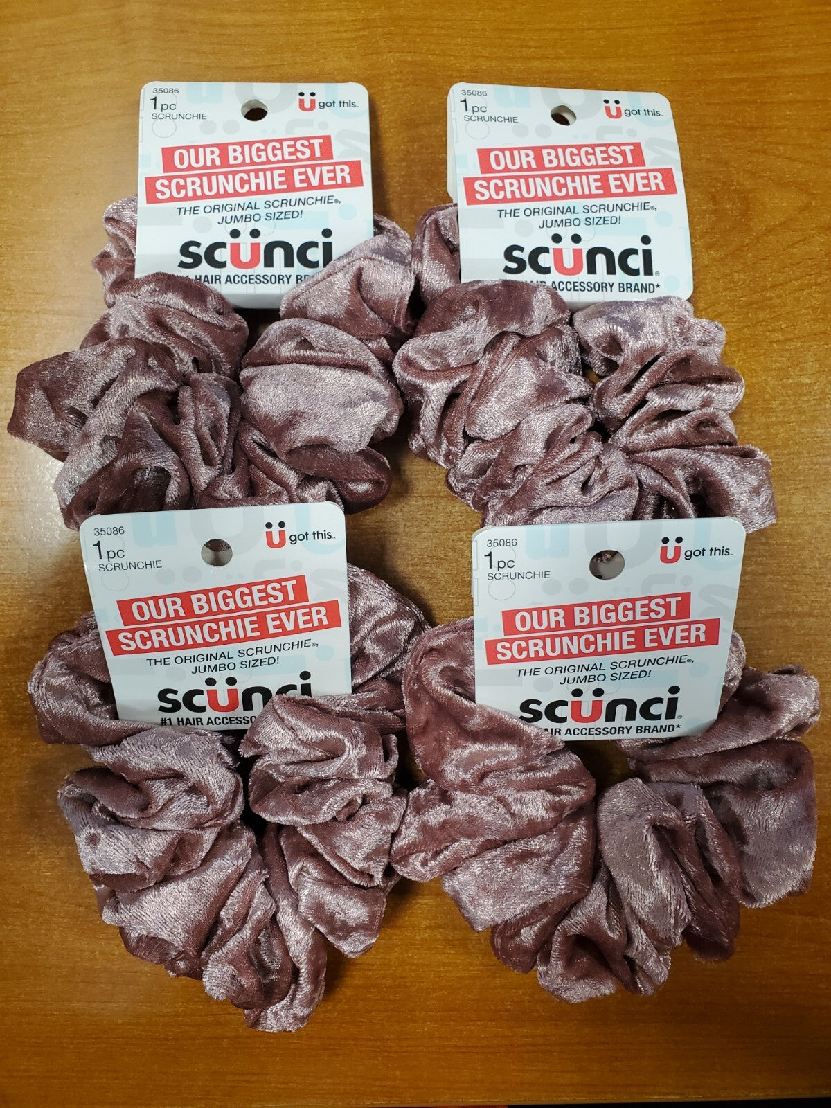 4 Pk: Scunci Biggest Scrunchie Ever #35086 - Velvet Dusty Rose
