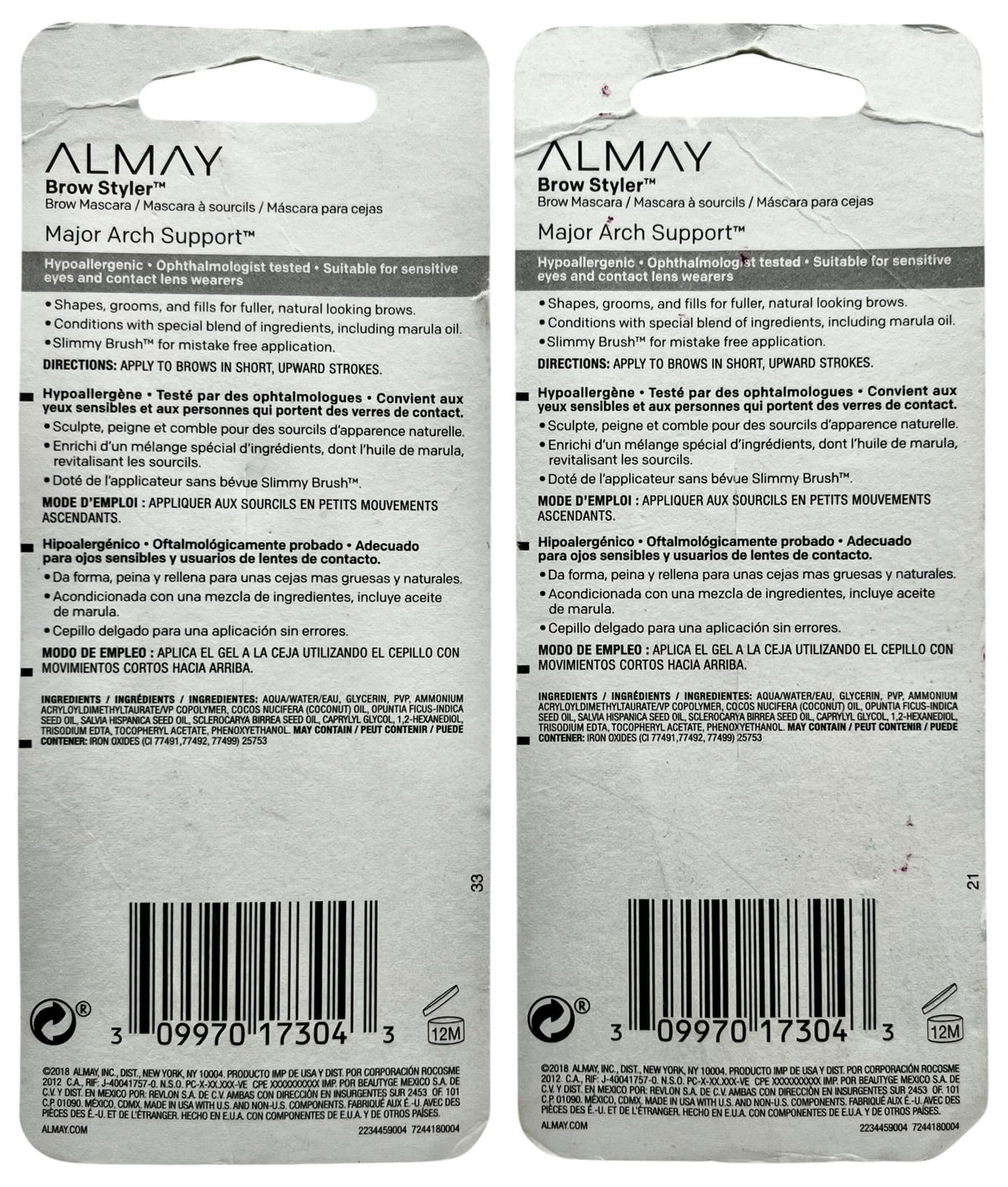 Eyebrow Gel Mascara for Shaping & Grooming - Hypoallergenic, 2 Pack